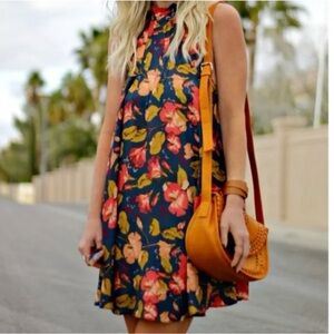 INTIMATELY FREE PEOPLE Beaux Mock Neck Mini Dress Women SMALL Floral Boho